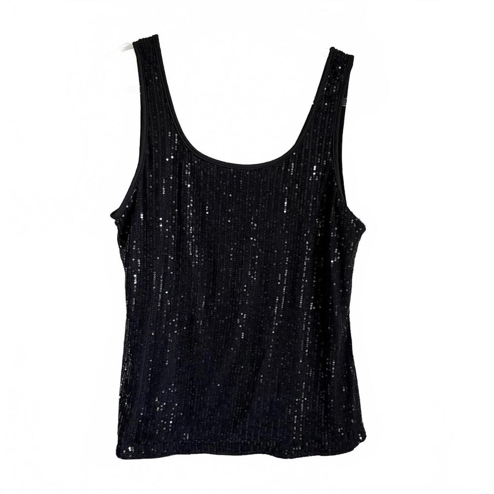 Emery Rose | Women’s Black Sequin Tank Top Scoop Neck Low‎ Back Size 3XL